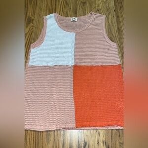 BiBi Color Block Tank Top in White, Peach, and Orange